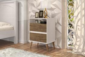 Mesa de Cabeceira LOST Estilho Retrô 2 Gavetas e Pés em Madeira Cor Off White / Jequitiba Mesa de Cabeceira LOST Estilho Retrô 2 Gavetas e Pés em Madeira Cor Off White / Jequitiba