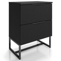 Mesa de Cabeceira Lumia Ripada Com 2 Gavetas Estilo Industrial Base De Aço - LH Móveis Mesa de Cabeceira Lumia Ripada Com 2 Gavetas Estilo Industrial Base De Aço - LH Móveis
