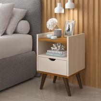 Mesa De Cabeceira Luxo Alice 1 Gaveta OffWhite Freijó Mesa De Cabeceira Luxo Alice 1 Gaveta OffWhite Freijó