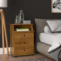 Mesa de Cabeceira Luxo Ej Móveis 3265 03 Gavetas Quarto Freijo