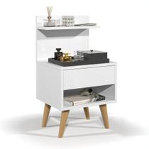 Mesa de Cabeceira Madeira Cama Box Casal Quarto 1 Gaveta com Puxador Estilo Concha e Pés Palito Retrô Charme Decoração