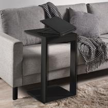 Mesa de Cabeceira Madeira MDF Preto Apoio Sofá Canto Centro