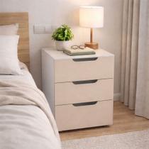 Mesa de Cabeceira Madri 3 Gavetas Creme/Branco - Politorno Mesa de Cabeceira Madri 3 Gavetas Creme/Branco - Politorno