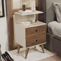 Mesa de Cabeceira Madri Off White com Freijó 2 Gavetas Mesa de Cabeceira Madri Off White com Freijó 2 Gavetas