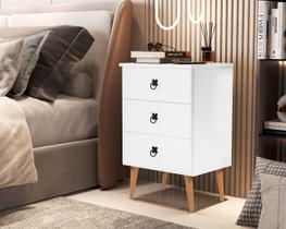 Mesa de Cabeceira Madri Retrô com Pé Palito 3 Gavetas Branco