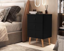Mesa de Cabeceira Madri Retrô com Pé Palito 3 Gavetas Preto