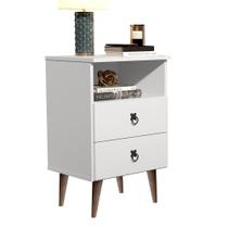 Mesa de Cabeceira Madri Retrô com Pés Palito 2 Gavetas Branco