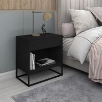 Mesa de Cabeceira Malta 1 Gaveta Estilo Industrial Base de Ferro Preta