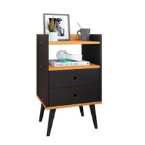 Mesa de Cabeceira Mesinha Decorativa Quarto Com Nicho e 2 Gavetas Retrô Dream Plus - Preto/Cinamomo Mesa de Cabeceira Mesinha Decorativa Quarto Com Nicho e 2 Gavetas Retrô Dream Plus - Preto/Cinamomo