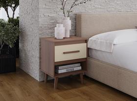 Mesa de Cabeceira Mila Pés Retrô com 1 Gaveta - Savana/Off White Móblis Mesa de Cabeceira Mila Pés Retrô com 1 Gaveta - Savana/Off White Móblis