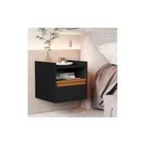 Mesa de Cabeceira Minerva Suspensa 1 porta basculante - Preto com Nature Mesa de Cabeceira Minerva Suspensa 1 porta basculante - Preto com Nature