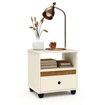Mesa de Cabeceira Mini Cômoda Mesinha Lateral Cama Quarto Nicho Decoração 1 Gavetas Box Offwhite/Freijó Mesa de Cabeceira Mini Cômoda Mesinha Lateral Cama Quarto Nicho Decoração 1 Gavetas Box Offwhite/Freijó