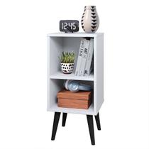 Mesa de Cabeceira Mini Cômoda Mesinha Lateral Cama Quarto Prateleira e Nichos Decoração Charme Branco/Cinamomo