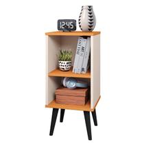 Mesa de Cabeceira Mini Cômoda Mesinha Lateral Cama Quarto Prateleira e Nichos Decoração Charme Offwhite/Cinamomo