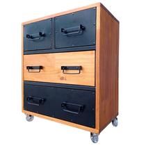 Mesa de Cabeceira Modelo Industrial - Ferro e Madeira - Com 4 Gavetas e 4 Rodízios Mesa de Cabeceira Modelo Industrial - Ferro e Madeira - Com 4 Gavetas e 4 Rodízios