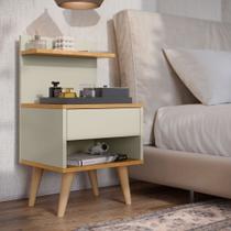 Mesa de Cabeceira Modelo Sleep Com Pés Palito - Off White/Nature