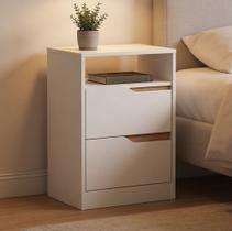 Mesa de Cabeceira Moderna 2 Gavetas 1 Nicho Lody A04 Flex Branco Freijó - Lyam Decor Mesa de Cabeceira Moderna 2 Gavetas 1 Nicho Lody A04 Flex Branco Freijó - Lyam Decor