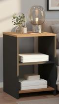 Mesa de Cabeceira Moderna 48cm Suspensa Preta e Freijó Mesa de Cabeceira Moderna 48cm Suspensa Preta e Freijó
