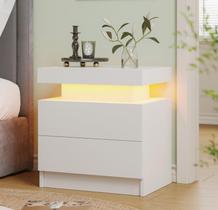 Mesa de Cabeceira Moderna Branca com LED e 2 Gavetas