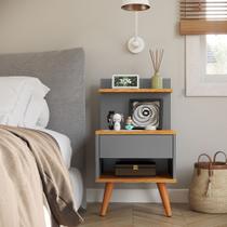 Mesa de Cabeceira moderna com prateleira e 1 gaveta Sleep - Cinza Mesa de Cabeceira moderna com prateleira e 1 gaveta Sleep - Cinza