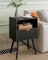 Mesa de Cabeceira Moderna Veegle Preta com Gaveta