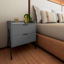 Mesa de Cabeceira Moderno com 2 Gavetas Asher 63cm - Cinza