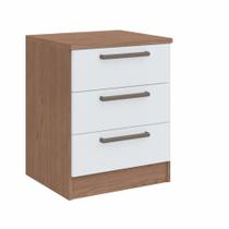 Mesa de Cabeceira Modulada Requinte com 3 Gavetas - Macadâmia/Branco Line Mesa de Cabeceira Modulada Requinte com 3 Gavetas - Macadâmia/Branco Line