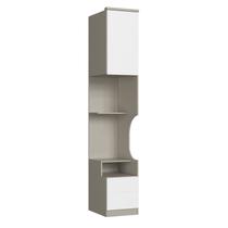 Mesa de Cabeceira Modulada Reto 1 Porta 2 Gavetas Elegance Cinza Niquel/Blanc