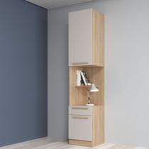 Mesa de Cabeceira Módulo Esquerdo 2 Portas 1 Gaveta San Diego Bege Aveiro Oak/Cinza Urbano