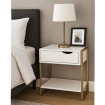 Mesa de Cabeceira Mordomo Lateral Cama Com 1 Gaveta Branco / Dourado