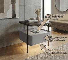 Mesa de Cabeceira Multifuncional Smart Clean: Carregador por Indução, LED Automático e Soft Close CT-34 Cromio
