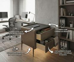 Mesa de Cabeceira Multifuncional Smart Orion: Carregador por Indução, LED Automático e Soft Close CT-38 Capuccino
