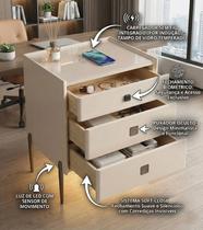 Mesa de Cabeceira Multifuncional Smart Pro-Max: Carregador por Indução, LED, Biometria e Gavetas Soft Close CT-17 Vainilla