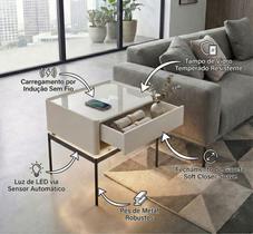 Mesa de Cabeceira Multifuncional Smart Tech: Carregador por Indução, LED e Gavetas Soft Close CT-15 Vainilla Mesa de Cabeceira Multifuncional Smart Tech: Carregador por Indução, LED e Gavetas Soft Close CT-15 Vainilla
