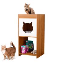 Mesa de Cabeceira Neko com Casinha Para Gato e Nicho Integrado Freijó Branco - Desk Design