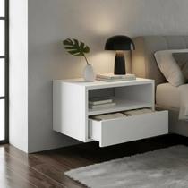 Mesa de Cabeceira Nicho com Gaveteiro Suspenso de Parede Off White Laca