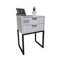 Mesa de Cabeceira Off White 40cm Eco Industrial 2 Gavetas Quarto Cama Base Metal Criado