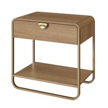 Mesa de Cabeceira Orgânica Luna Artesano 60 cm (largura) em MDP Hanover Uma Gaveta Base Metal Dourad