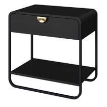 Mesa de Cabeceira Orgânica Luna Artesano 60 cm (largura) em MDP Nero Uma Gaveta Base Metal Preto Mesa de Cabeceira Orgânica Luna Artesano 60 cm (largura) em MDP Nero Uma Gaveta Base Metal Preto
