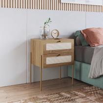 Mesa de cabeceira oslo 2 gavetas base em metal dourada hanover ou nero 48cm - artesano Mesa de cabeceira oslo 2 gavetas base em metal dourada hanover ou nero 48cm - artesano