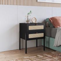 Mesa de cabeceira oslo 2 gavetas base madeira hanover ou nero 48cm - artesano Mesa de cabeceira oslo 2 gavetas base madeira hanover ou nero 48cm - artesano