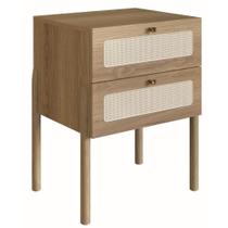 Mesa de Cabeceira Oslo Artesano 48 cm (largura) em MDP Palha Natural Duas Gavetas Base Madeira