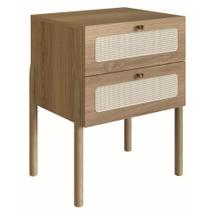 Mesa de Cabeceira Oslo Artesano 48 cm (largura) em MDP Palha Natural Duas Gavetas Base Madeira
