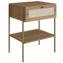 Mesa de Cabeceira Oslo Artesano 48 cm (largura) em MDP Palha Natural Uma Gaveta Base Metal