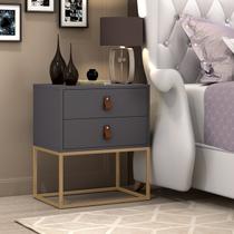 Mesa de Cabeceira Para Cama Casal Estilo Industrial Unic Europeu Premium Pés de Ferro Dourado