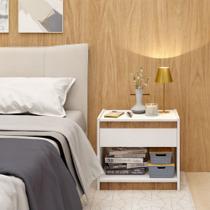 Mesa De Cabeceira Para Cama Com Gaveta E Nicho Branca Fosco Branco