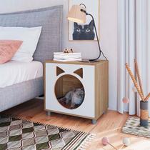 Mesa De Cabeceira Para Gato Com Almofada Marrom 54cm x 36cm OAK Branco Ramya Shop Jm