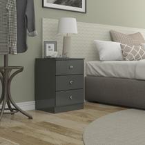 Mesa de Cabeceira para Quarto 3 Gavetas 40x55cm London Cinza 6509