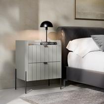 mesa de cabeceira para quarto cama de casal mdf 2 gavetas riscada off white Design Classico moriah 45cm