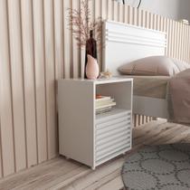 Mesa de Cabeceira para Quarto com 1 Gaveta e Detalhe Ripado MDP BrancoTecnomobili Cor:Branco
